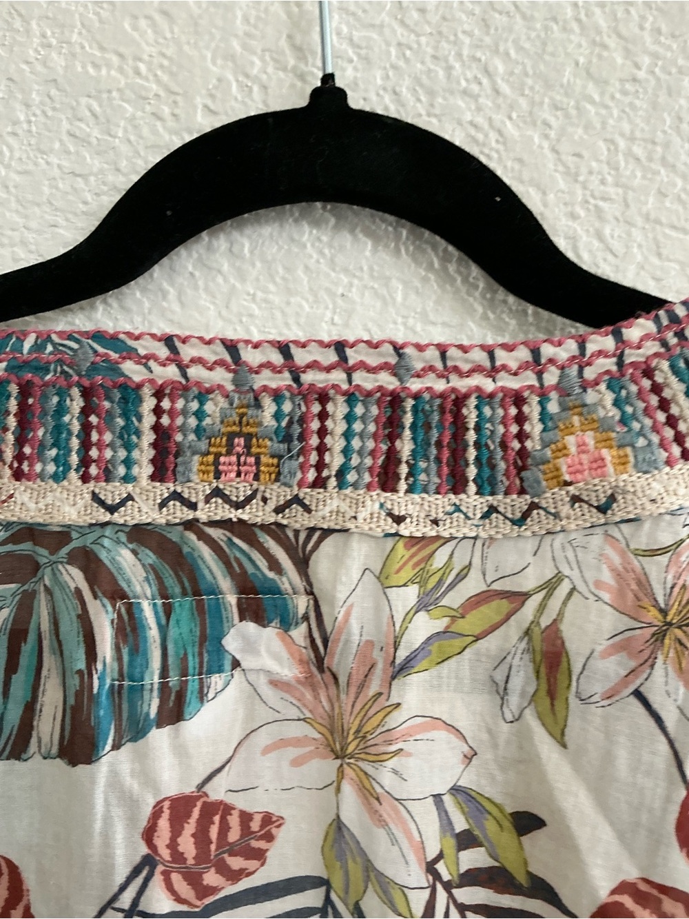 Johnny Was Ivory Tropical Print Short Dress with Teal & Rust Accents Size Large - Picture 4 of 9